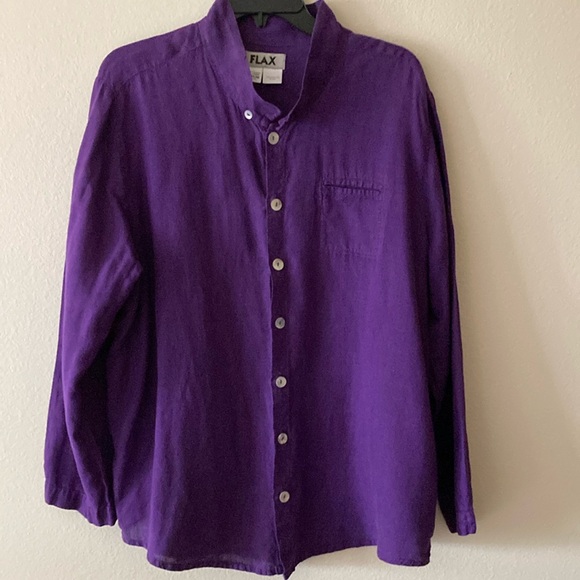 Flax  100% Linen Stand Collar Shirt - Picture 2 of 6